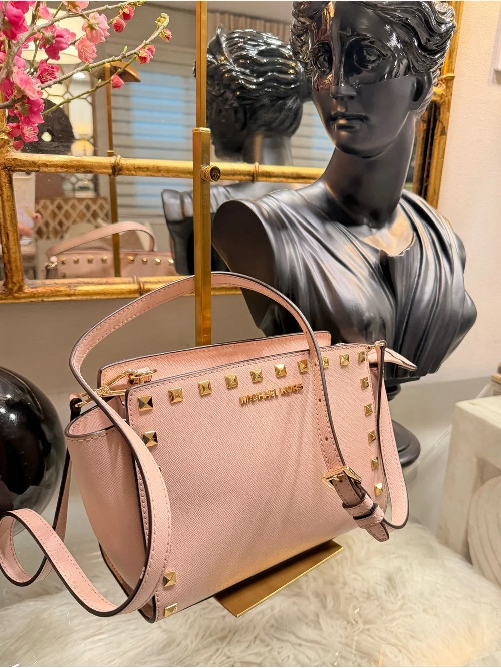 Michael Kors Pink Studded Leather Shoulder Bag